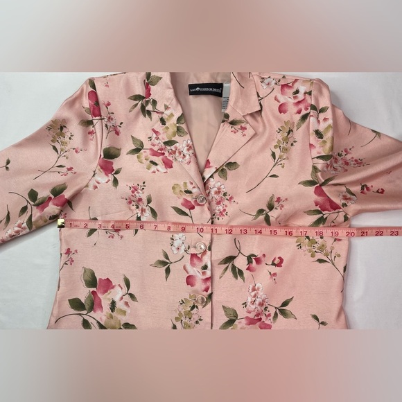 Sag Harbor Pink Pantsuit Elegant Sateen Floral Design Jacket Ankle Pants Size 12 - Picture 15 of 15